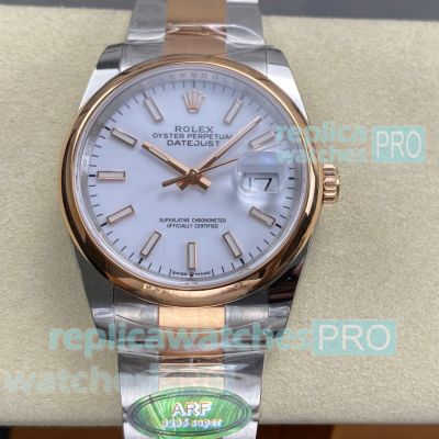 ARF Swiss Replica Rolex Datejust 36mm White Dial Half Rose Gold 3235 Automatic Watch 